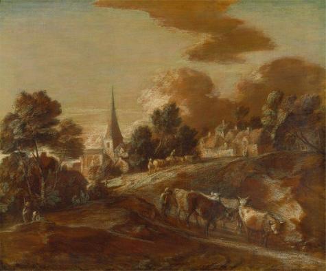 An Imaginary Wooded Village with Drovers and Cattle, Thomas Gainsborough 
Yale Center for British Art, Paul Mellon Collection